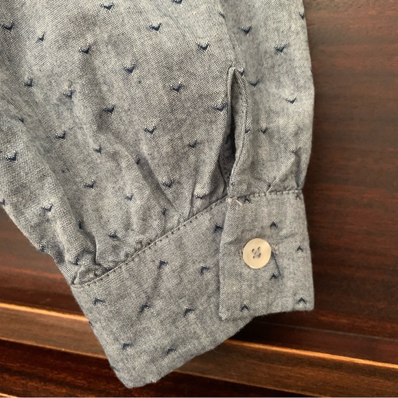 Chambray Patterned Ruffled Prairie Blouse, Size Large - Picture 7 of 12